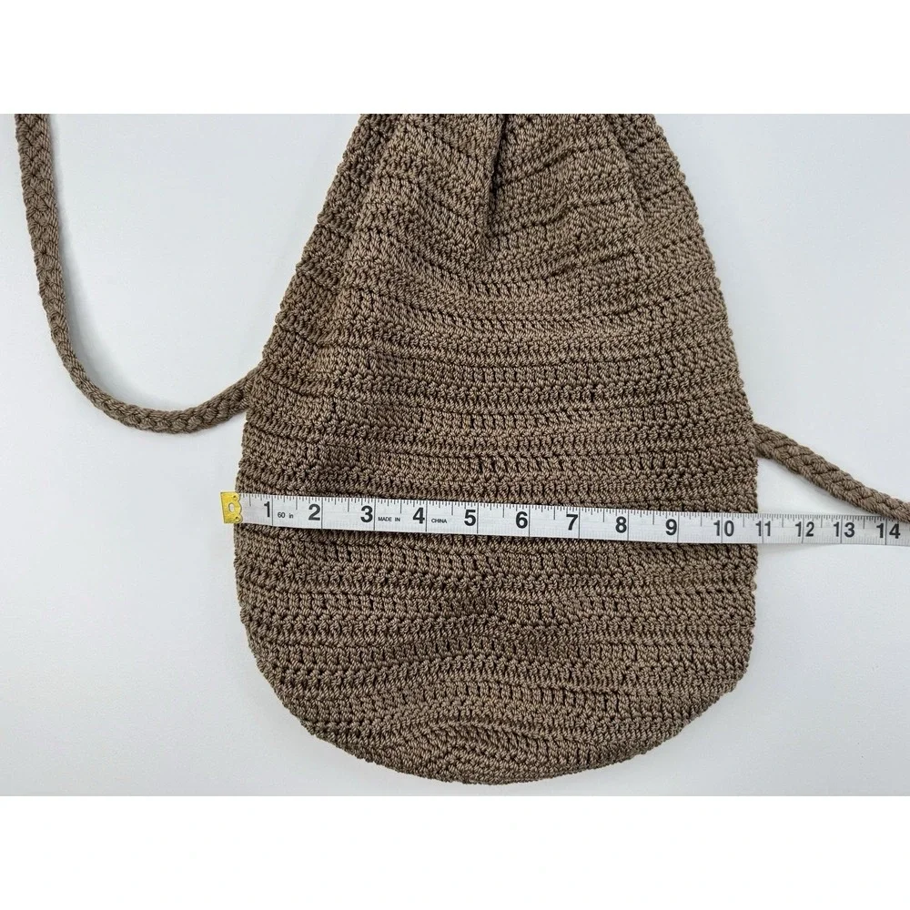 Y2K Crochet Hobo Backpack Purse Brown Boho 90s Festival Bucket Crochet Knit